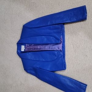 Bettina, Vintage cropped blue leather jacket, size 8